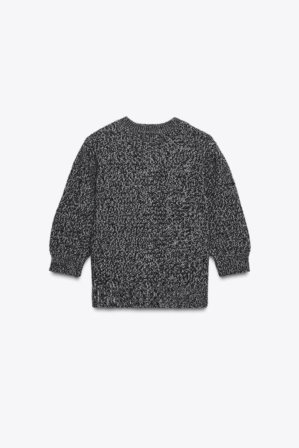 ZARA ВЯЗАНЫЙ КАРДИГАН С РУКАВАМИ-БУФАМИ ДЛИНЫ ТРИ ЧЕТВЕРТИ, ЭКРЮ/ЧЕРНЫЙ