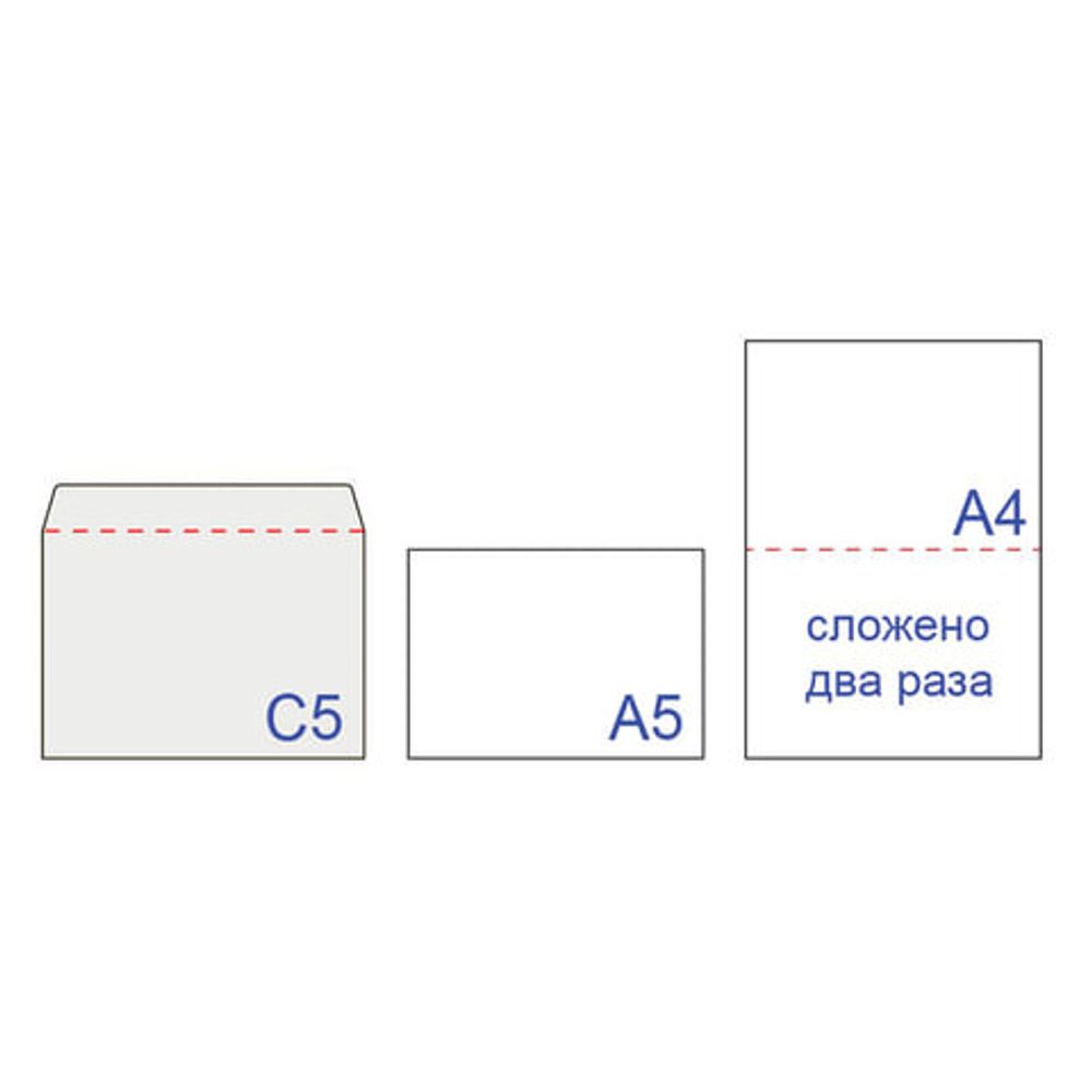 Конверты С5 (162х229 мм), отрывная лента, 80 г/м2, КОМПЛЕКТ 50 шт., внутренняя запечатка, С50.10.50С