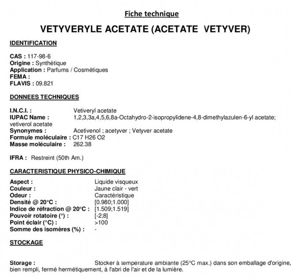 VETYVERYLE ACETATE 50% in DPG / ВЕТИВЕРИЛ АЦЕТАТ CAS 117-98-6