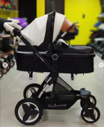 ДЕТСКАЯ КОЛЯСКА 3 В 1 BELECOO X6 ЧЁРНО-БЕЛАЯ ЭКОКОЖА
