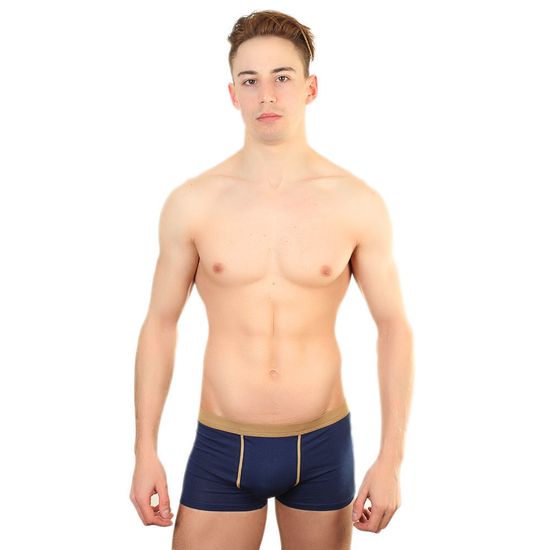 Мужские трусы боксеры темно-синие с бежевой окантовкой Romeo Rossi RR6011-1