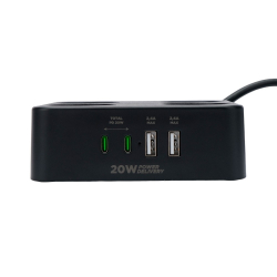 Сетевой фильтр Cablexpert Сетевой фильтр Plate PLT-4-C2U2-B-3 (4р, 10А, 2xType-C PD, 20Вт, 2xUSB, 3м, ур.защиты 4+) черный, коробка (22563)