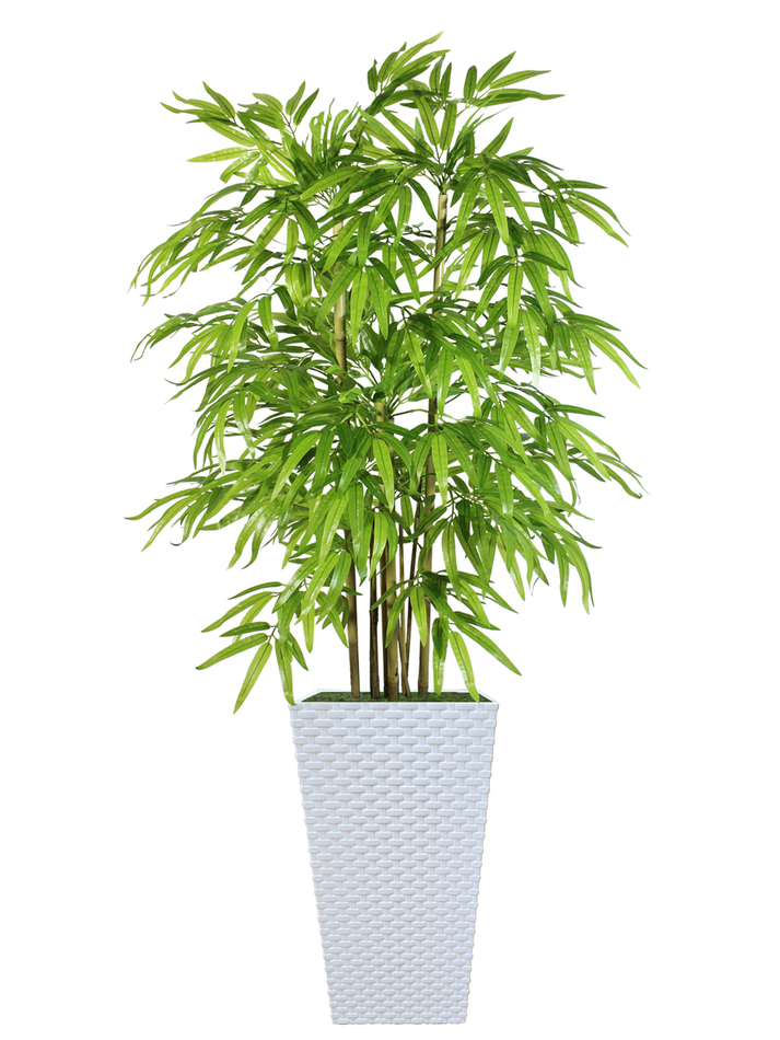 Искусственный Бамбук светлый 130см в белом кашпо ротанг