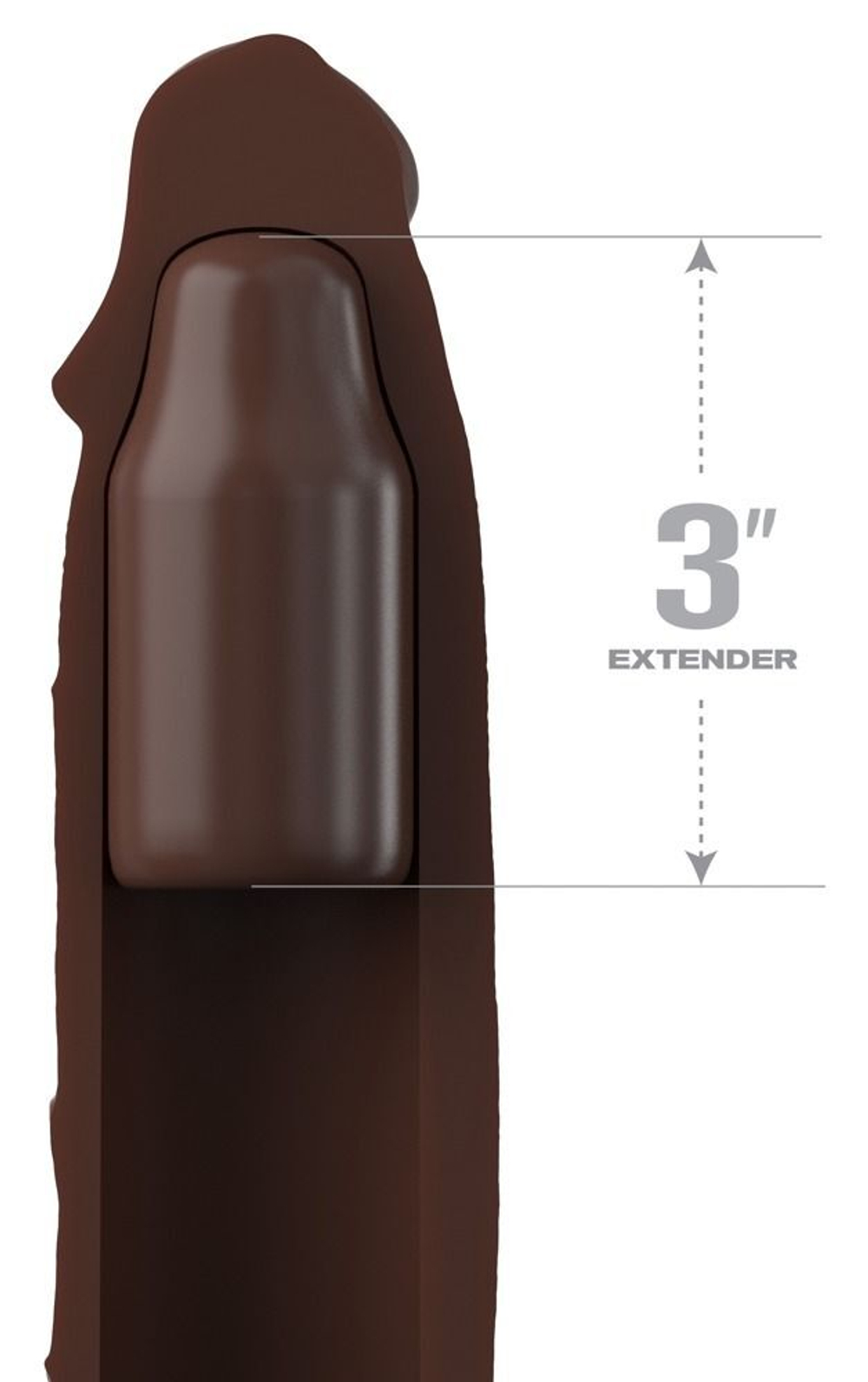 Коричневая насадка-удлинитель 3 Inch Silicone X-tension with Strap - 24,10 см. (Цвет: коричневый)
