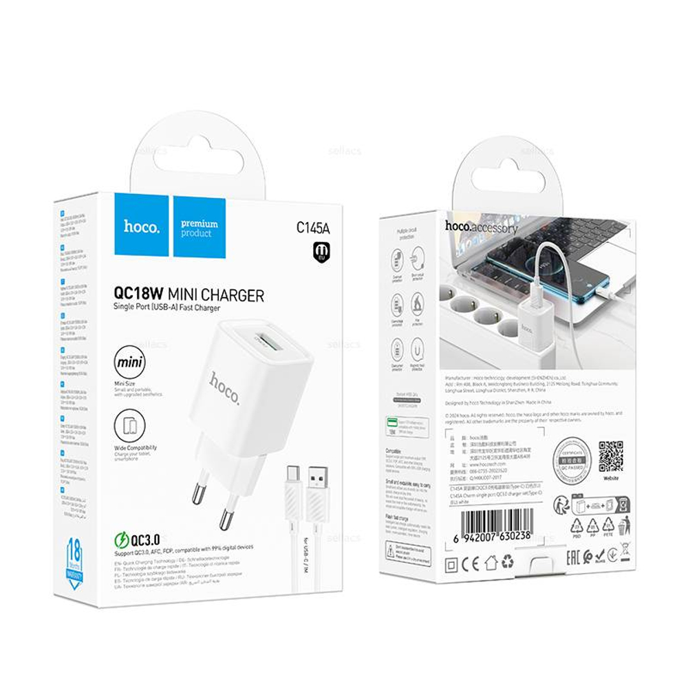 Зарядное устройство для Type-C Hoco C145A QC3.0 (white)