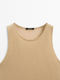 Massimo Dutti Топ из полупрозрачной ткани с круглым вырезом, оливковый