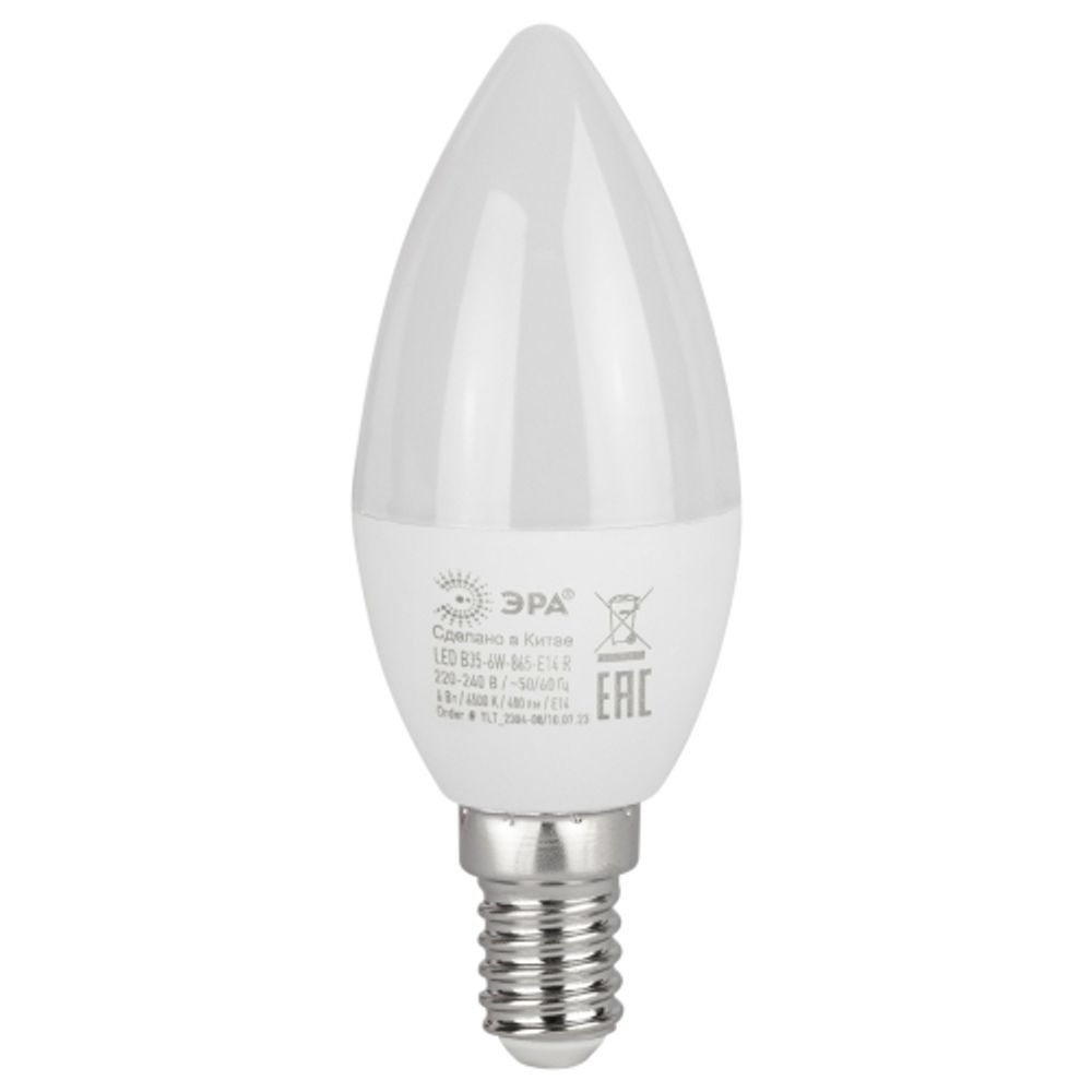 Лампа светодиодная ЭРА RED LINE LED B35-6W-865-E14 R Е14 / E14 6 Вт свеча холодный дневной свет | Лампы cветодиодные Свеча (B/C)