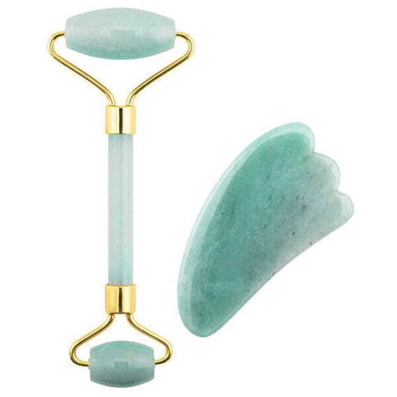 Massage roller and plate Guasha jadeite (Green Aventurine Jade Roller &amp; Gua Sha Set)