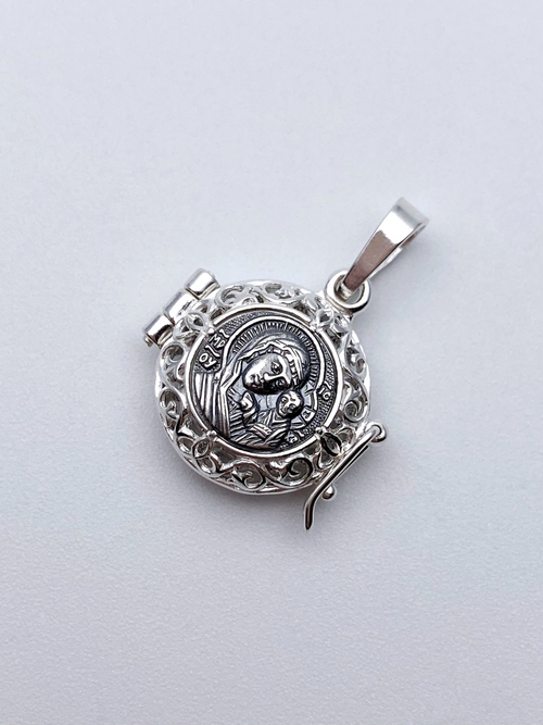 Ладанка из серебра/Частичное чернение/С подвижным ухом/Казанская БМ/Николай/Ангел