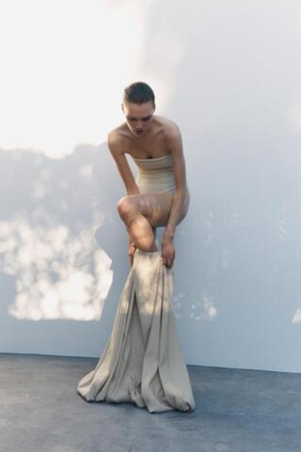 ZARA ЭЛАСТИЧНОЕ БОДИ БАНДО, ЖЕЛТОВАТО-БЕЛЫЙ