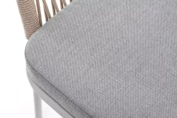 "Лион" стул плетеный из роупа, каркас из стали светло-серый (RAL7035) муар, роуп бежевый круглый, ткань светло-серая