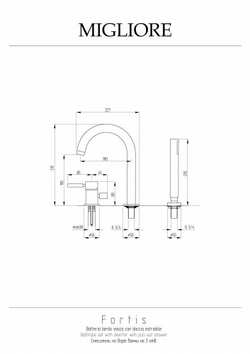 Смеситель на борт ванны  3 отв.  Migliore Fortis 18650 хром схема
