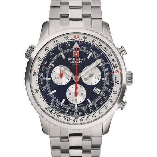С браслетом Мужские наручные часы с серебряным браслетом Swiss Alpine Military 7078.9135 chrono mens 45mm 10ATM