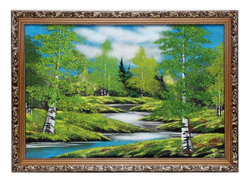 Картина№6 " Лето" рисованная уральскими минералами в деревянном багете 670-470-20мм