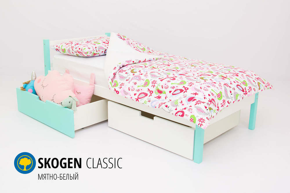 Детская кровать тахта с бортиком и ящиками Бельмарко Svogen мятно белый