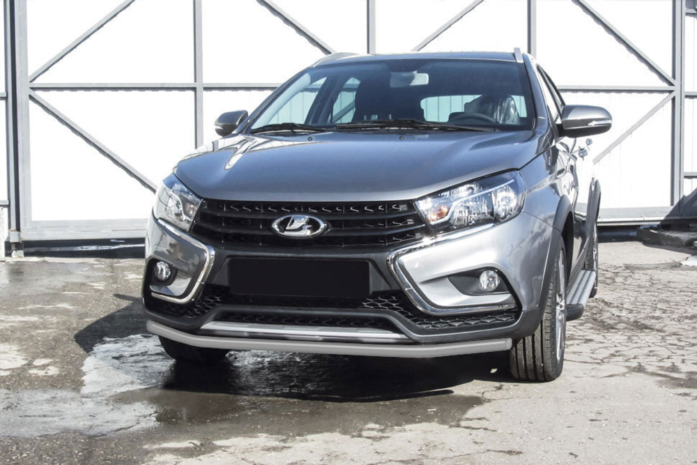 Защита переднего бампера Lada Vesta SW Cross (2015-2023) d42 серебристая