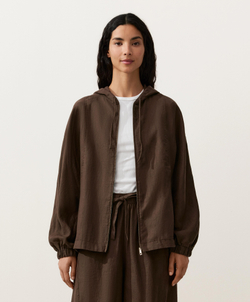 Oysho Куртка с капюшоном в полоску из 100% льна, темно-коричневый