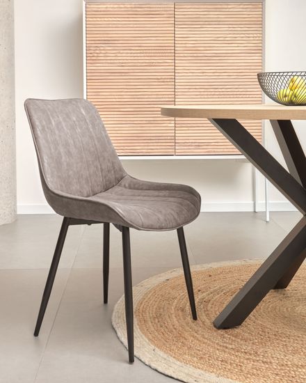 ARYA Стол  Ø 119 с бежевой столешницей с отделкой из меламина на стальных ножках с черной отделкой