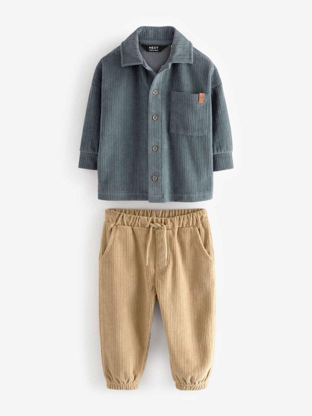 Рубашка вельветовая и брюки вельветовые в комплекте для мальчика Next B30-377, Серый, Песочный