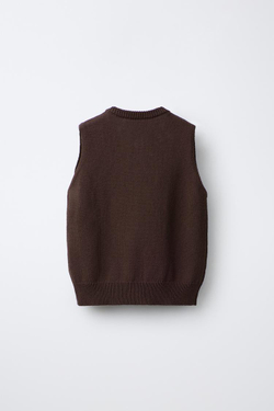 ZARA ТРИКОТАЖНЫЙ ЖИЛЕТ С ПУГОВИЦАМИ, КОРИЧНЕВЫЙ