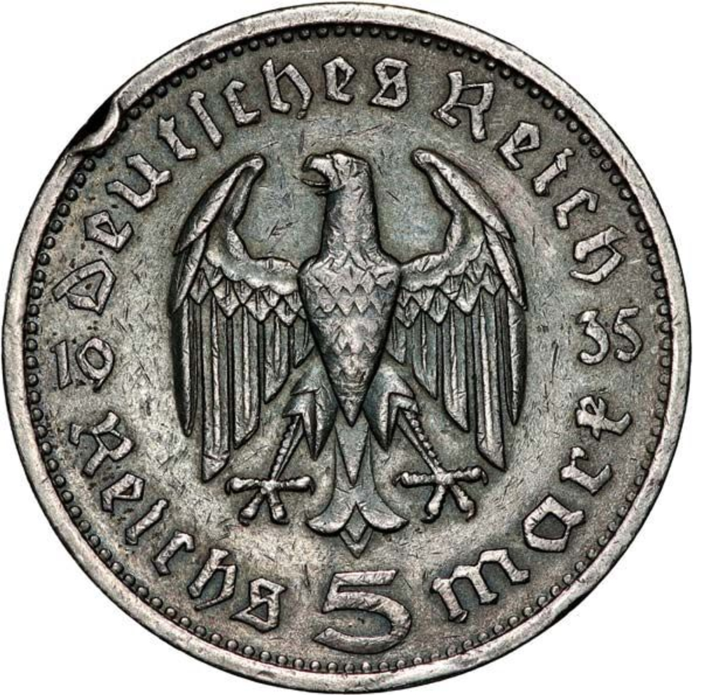 Germany, 5 Reichsmark 1935 – Paul von Hindenburg (Berlin Mint - "A"), XF