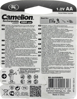 Аккумулятор AA (HR6) 2500 мАч Camelion (Цена за блистер 2 штуки)