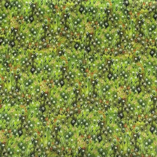 В ПУТИ, ЦВЕТОЧКИ-ЗВЕЗДОЧКИ НА ЗЕЛЕНОМ - 100% хлопок 1