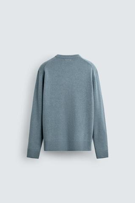 ZARA СВИТЕР КЛАССИЧЕСКОГО КРОЯ ИЗ СМЕСОВОЙ ШЕРСТИ, ГОЛУБОЙ
