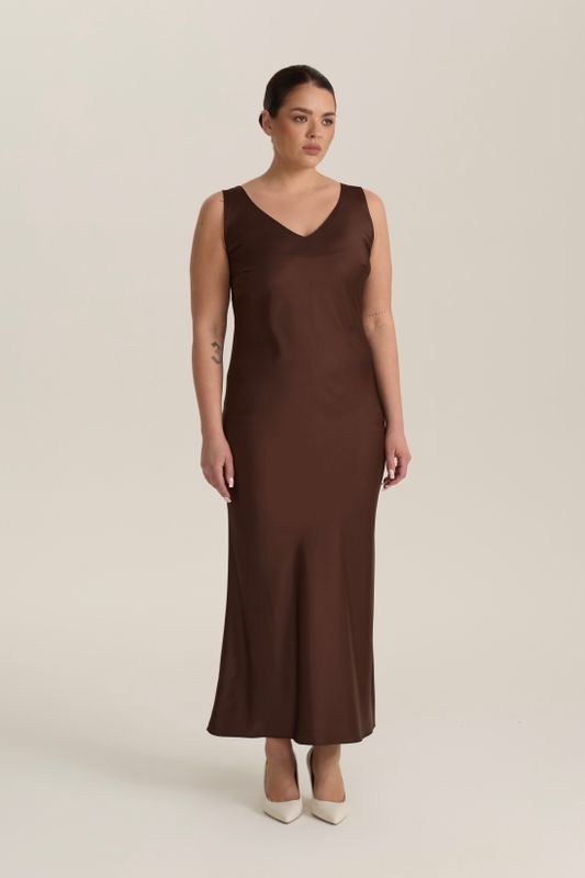 Платье-комбинация на широких бретелях, шоколад