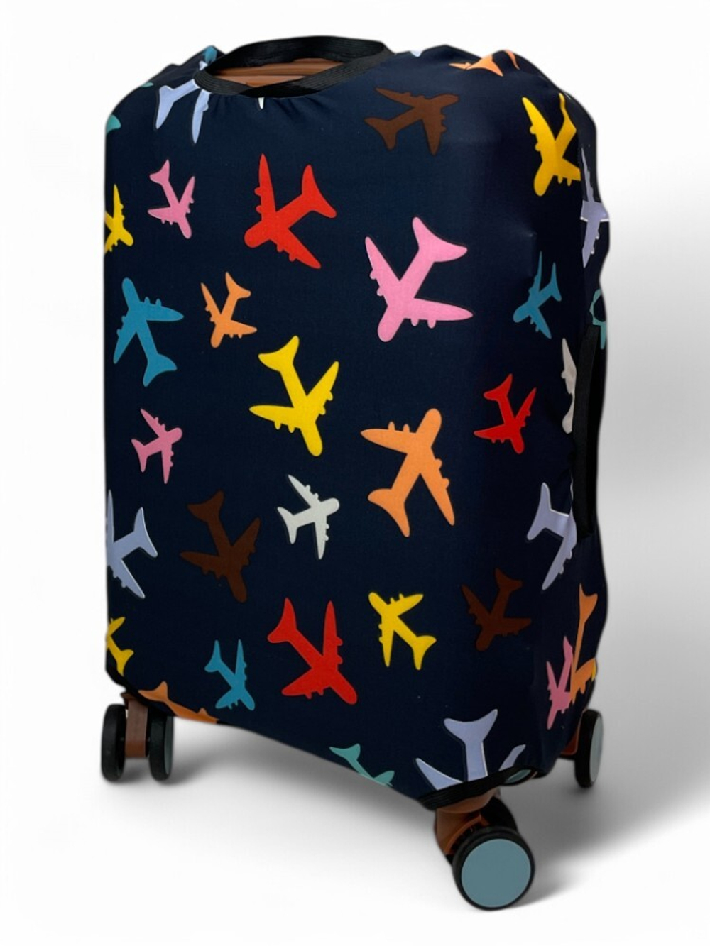 Чехол на чемодан 20", цвет чёрный/разноцветный, Самолетики