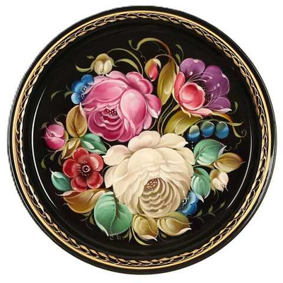 Жостовский поднос декоративный, размер 22 см (A5), металлический