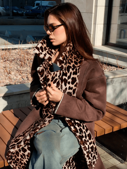 Шуба искусственная, коричневый леопард, SilverFox