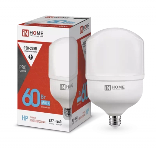 Лампа светодиодная LED-HP-PRO 60Вт 230В E27 с адаптером Е40 6500К ХОЛОДНЫЙ 5700Лм IN HOME