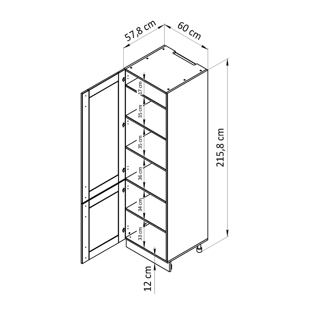 Кухонный модуль напольный, Вестфалия, 60х58х216, шкаф пенал, массив сосны, Dipriz