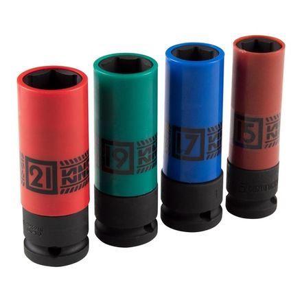 Цена на KING TONY (44904MP01) Набор глубоких ударных торцевых головок 1/2", шестигранные, 15, 17, 19, 21 мм