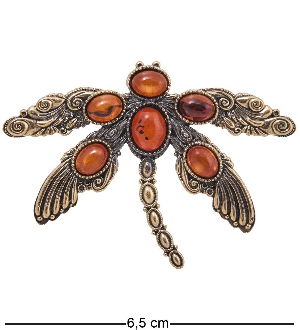 AM-4070 Брошь «Стрекоза Марселла» (латунь, янтарь)