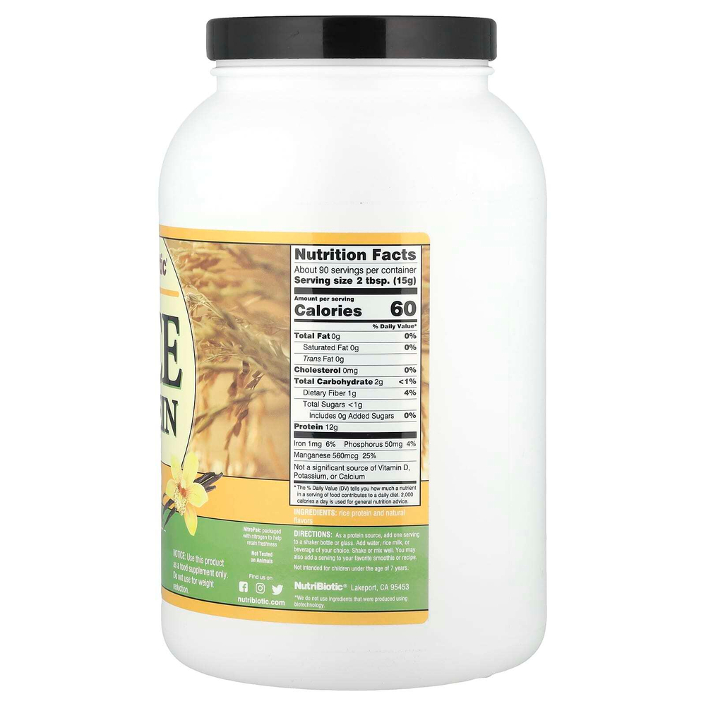 NutriBiotic, Необработанный рисовый протеин, ваниль, 1,36 кг (3 фунта)
