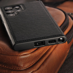 Нескользящий противоударный чехол из мягкой искусственной кожи для Samsung Galaxy S23 Ultra, черный цвет
