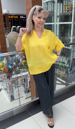 Льняная туника с кармашком и бахромой