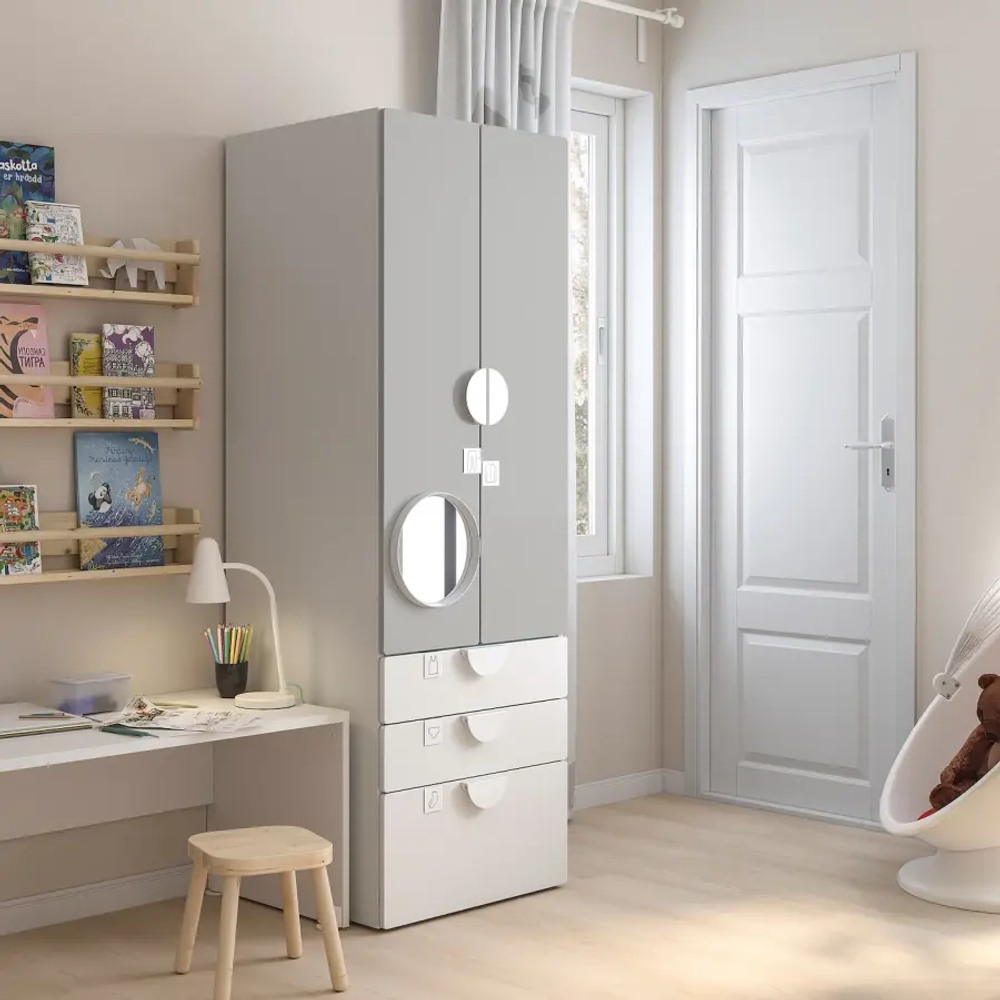 Шкаф - PLATSA/ SMÅSTAD / SMАSTAD  IKEA/ ПЛАТСА/СМОСТАД  ИКЕА, 60x57x181 см, белый/серый