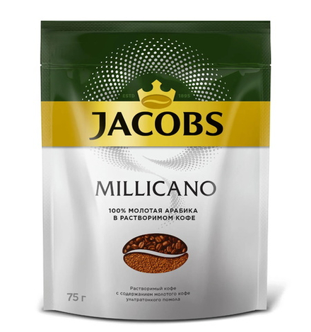 Кофе "Jacobs Monarch Millicano" молотый в растворимом 75г. пакет