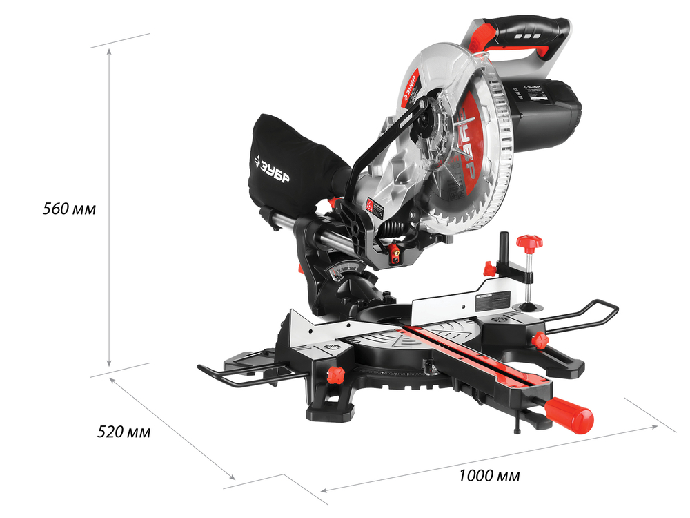 ЗУБР ЗПТ-255-1800 ПЛ пила торцовочная с протяжкой, d 255 х 30 мм, 1800 Вт