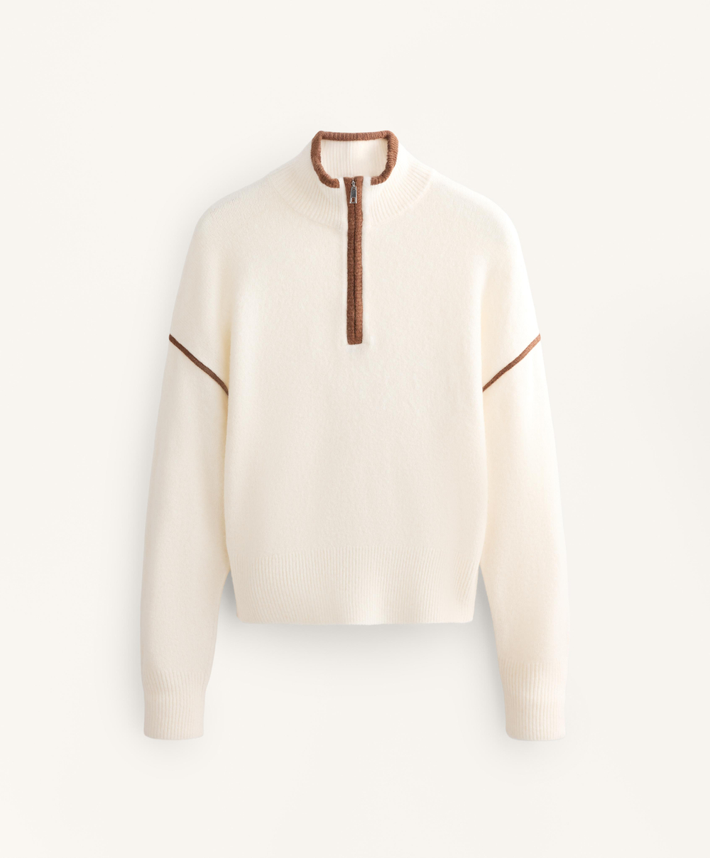 Oysho Свитер с высоким воротником и контрастными деталями, светлый экрю