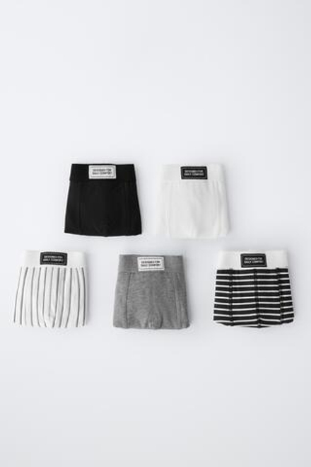 ZARA НАБОР ИЗ ПЯТИ ТРУСОВ-БОКСЕРОВ С ЛОГОТИПОМ, ЧЕРНЫЙ