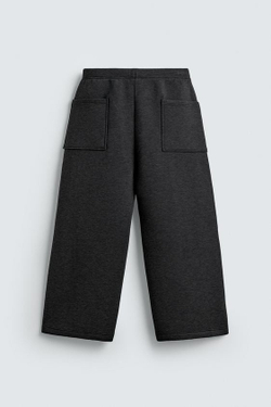 ZARA БРЮКИ INTERLOCK WIDE FIT, ТЕМНО-СЕРЫЙ
