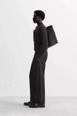 ZARA БРЮКИ ИЗ ХЛОПКА И ШЕРСТИ СО СКЛАДКАМИ, ЧЕРНЫЙ