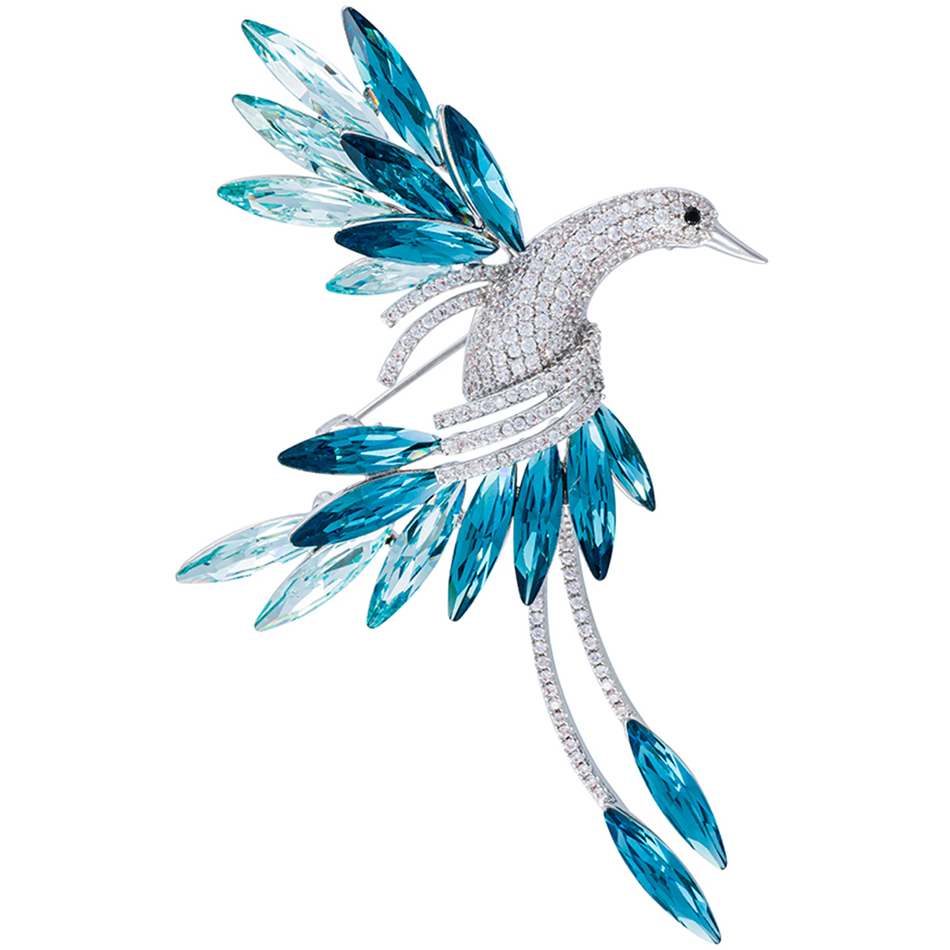 Брошь Fiore Luna РАЙСКАЯ ПТИЦА Zircon Crystal XR14699 BL/S