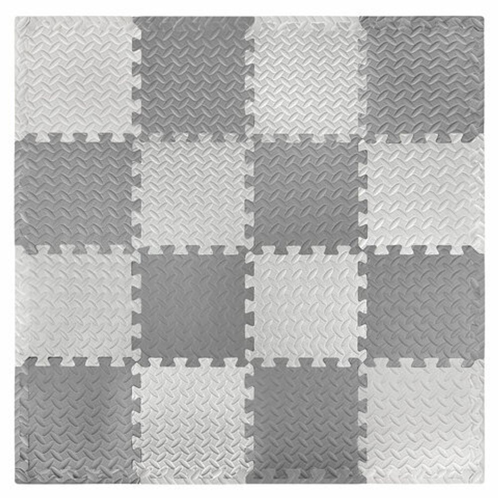 Коврик-пазл напольный 1,2х1,2 м, 16 шт., 30х30 см, толщина 1 см, серый, светло-серый, ЮНЛАНДИЯ, 664811