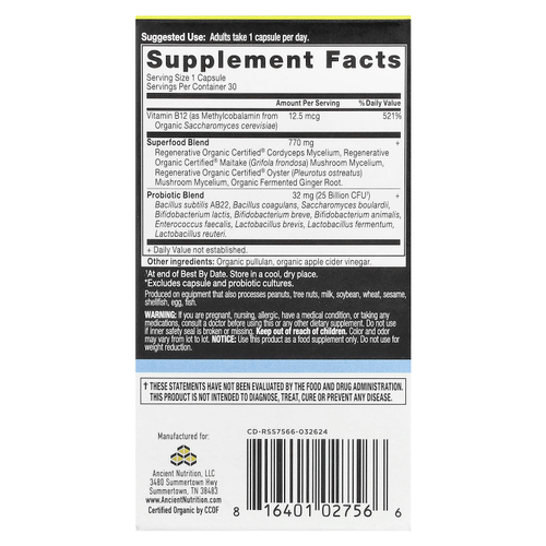 Ancient Nutrition, Пробиотики для приема один раз в день, 30 капсул