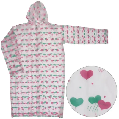 Дождевик-плащ 100 Мкрн 110*65см «Сердечки» с капюшоном и завязками, на кнопках, матовый ДоброСад